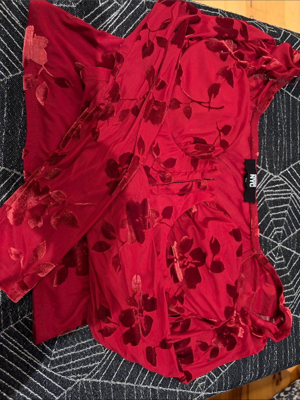Red Floral Burnout Velvet Crop Top - NYC Brand